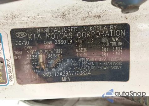 2010 Kia Soul + z USA, uszkodzony, nr VIN KNDJT2A29A7703824